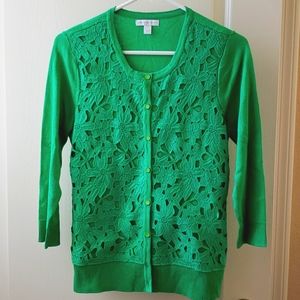 NY&Co green cardigan with floral lace